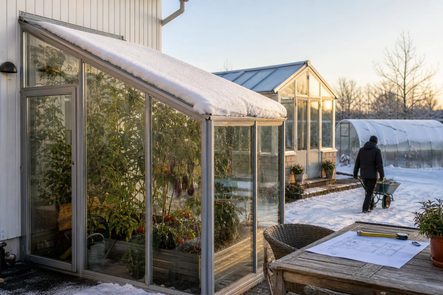 Ojämn snölast på växthustak med tjugofem graders lutning