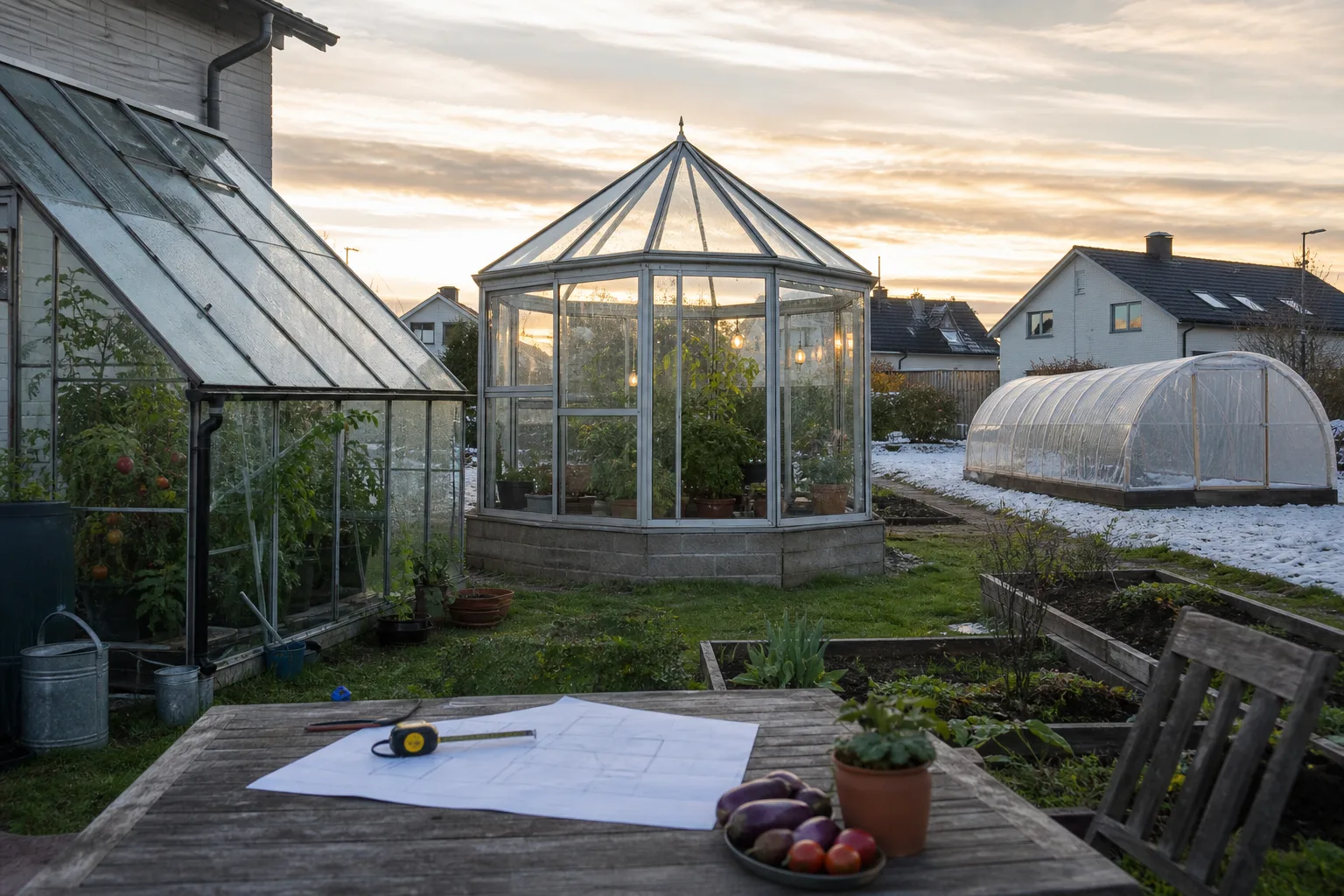 Sexkantigt växthus med pyramidformat tak