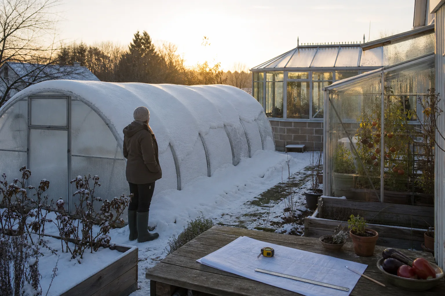 Snölast mot tunnelväxthus i polykarbonat