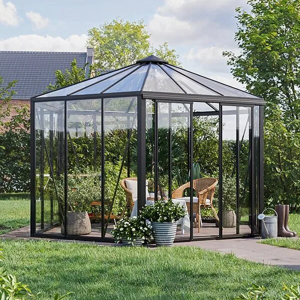 Sexkantigt Bloomcabin-växthus i glas och aluminium