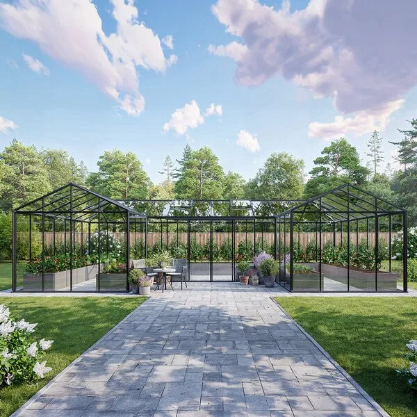 Bloomcabin Orangerie i glas och aluminium med integrerad sockel