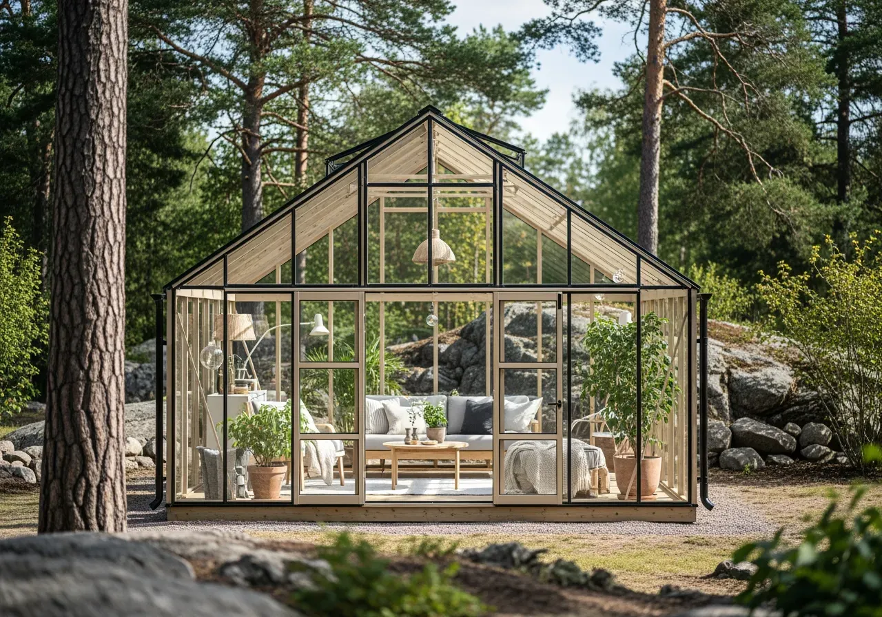 Luftigt paviljongväxthus som trädgårdsrum