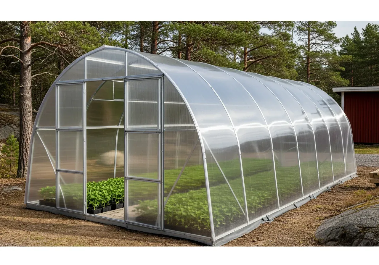 Tunnelväxthus i polykarbonat för odling
